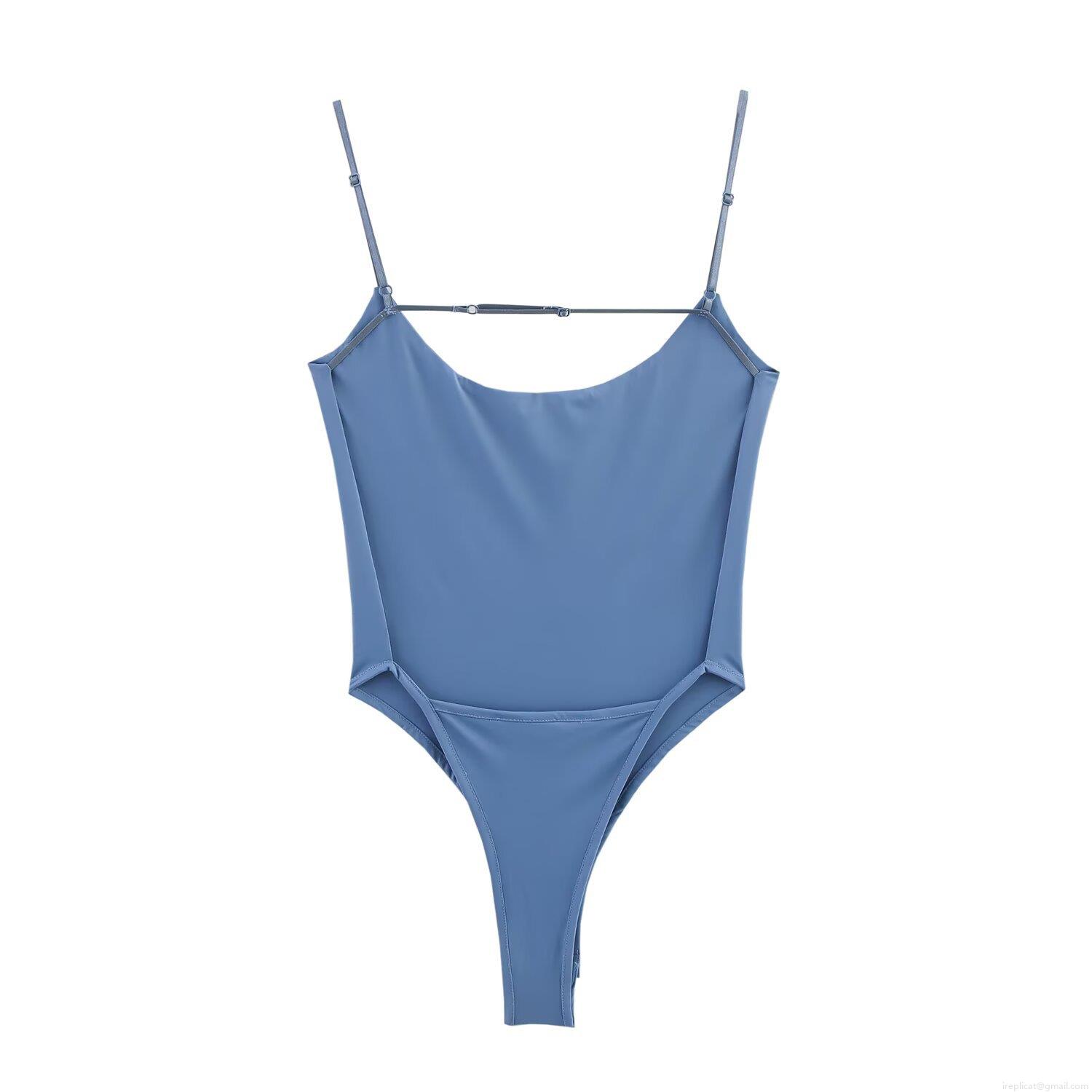 Women Sexy Slim Fit Stretch Strap Bodysuit U-Neck Backless High Cut Thong Jumpsuit Solid Color Polyester Cotton Blend Clubwear Party Summer Top