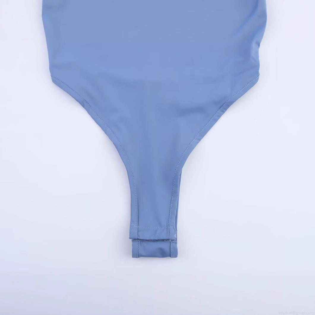 Women Sexy Slim Fit Stretch Strap Bodysuit U-Neck Backless High Cut Thong Jumpsuit Solid Color Polyester Cotton Blend Clubwear Party Summer Top