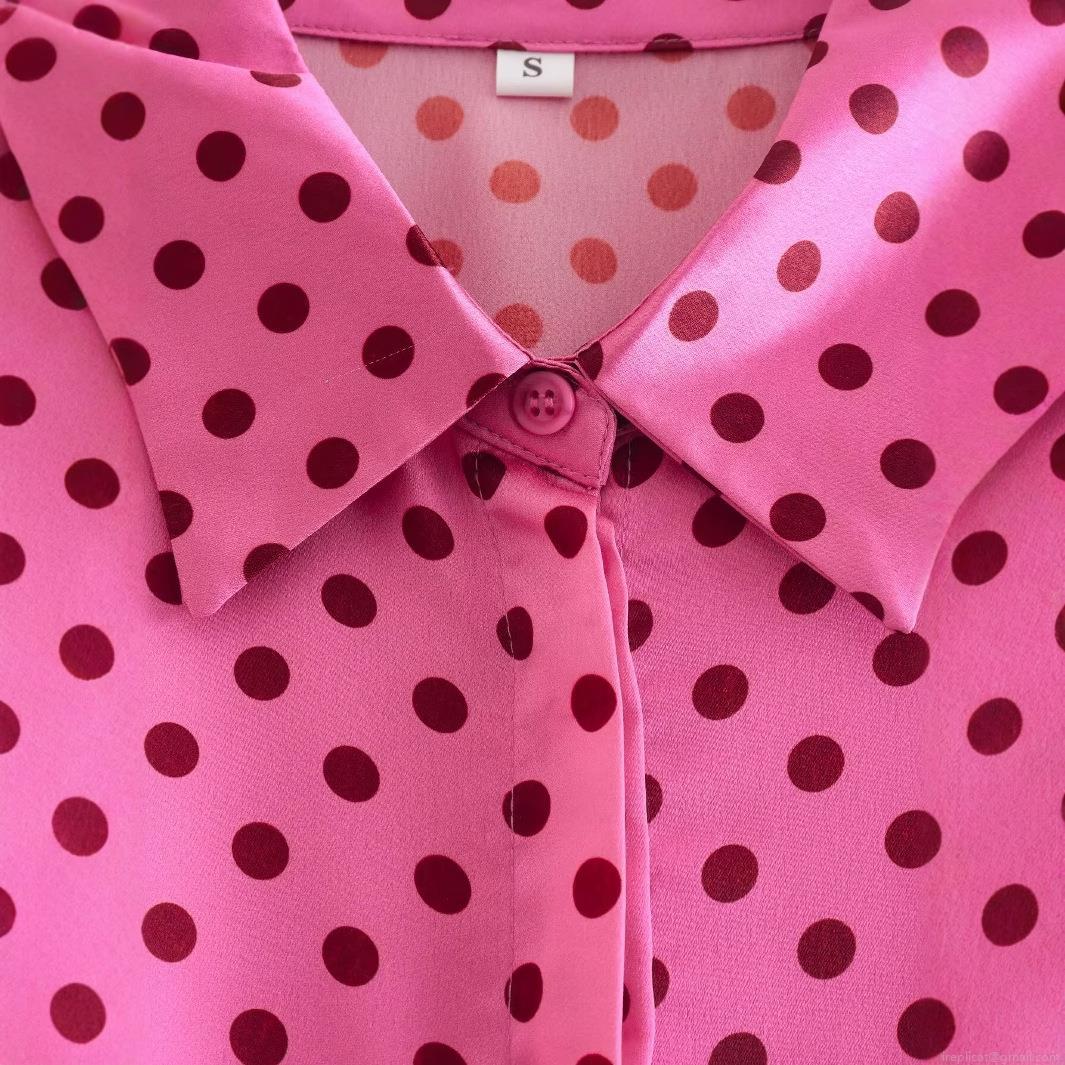 Women's Retro Polka Dot Jumpsuit Satin Luster Short Sleeve Turn-down Collar Belted Straight Wide Leg Romper One-Piece Outfit for Summer Vacation