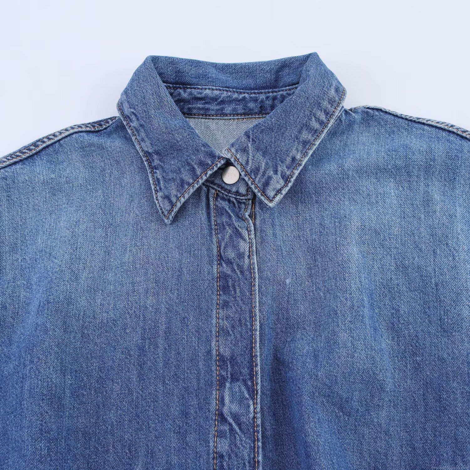 Women's Casual Denim Romper With Waist Tie Bow Lapel Collar Short Sleeve Jumpsuit Button Down Cotton Blend Summer Playsuit For Ladies