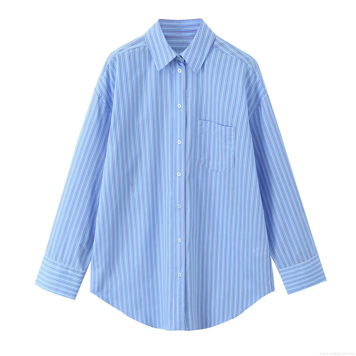 Women's Fashion Stripe Poplin Two Piece Outfits Button Down Long Sleeve Shirt and Drawstring Wide Leg Pants Loose Loungewear Set