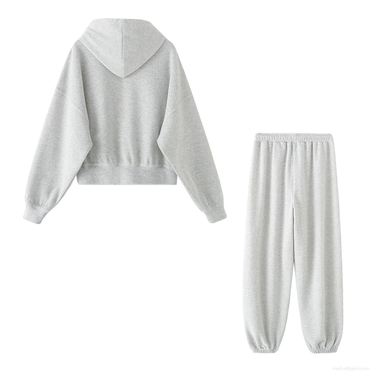 Women's Casual Two Piece Set Solid Color Hooded Sweatshirt and Joggers Pants Loungewear Autumn Winter Long Sleeve Streetwear Tracksuit Outfits