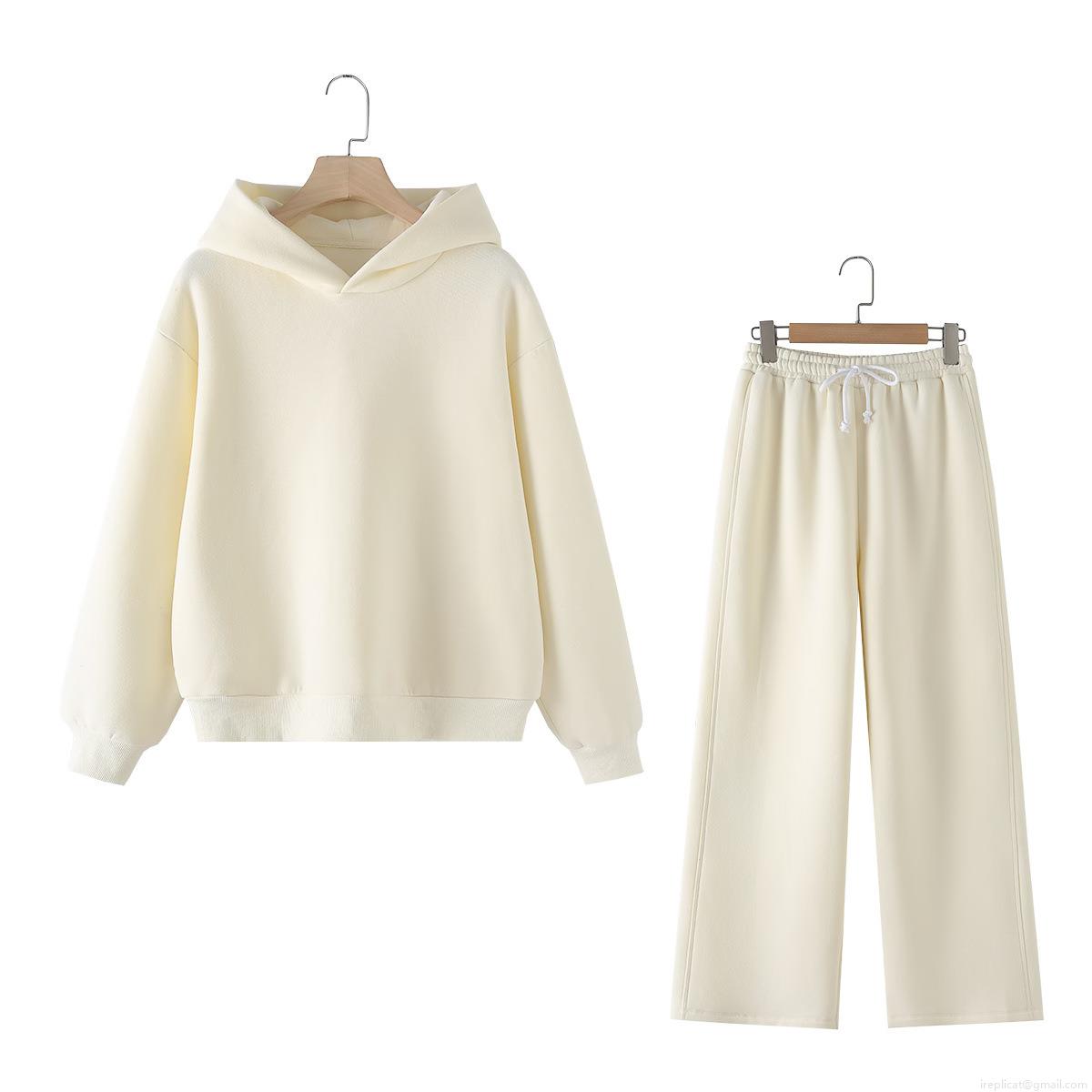 Women's Casual Cotton Blend Fleece Hooded Hoodie Pants Set Long Sleeve Pullover Elastic Waist Drawstring Wide Leg Trousers Daily Streetwear Sports Solid Color Oversized 2 Piece Outfits