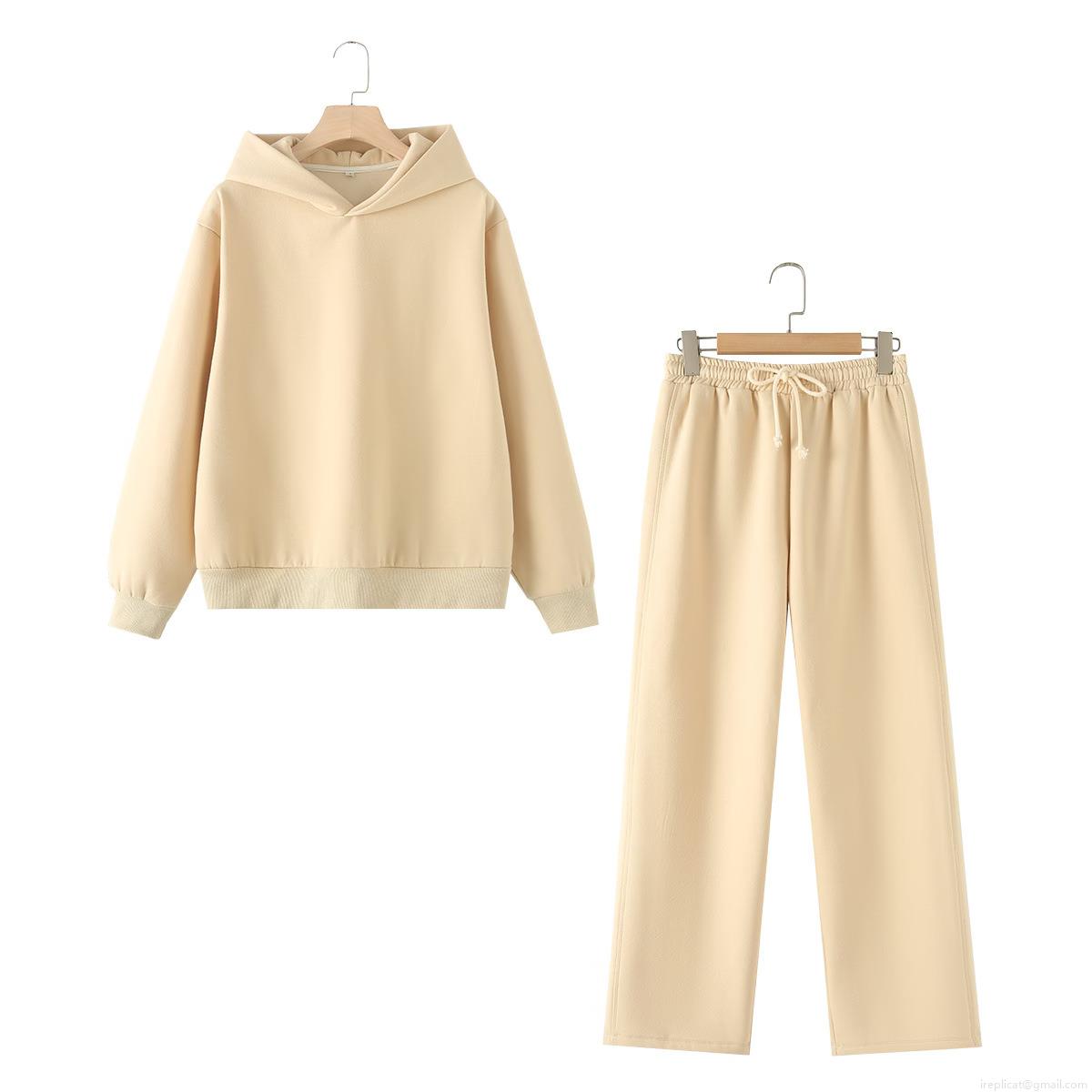 Women's Casual Cotton Blend Fleece Hooded Hoodie Pants Set Long Sleeve Pullover Elastic Waist Drawstring Wide Leg Trousers Daily Streetwear Sports Solid Color Oversized 2 Piece Outfits
