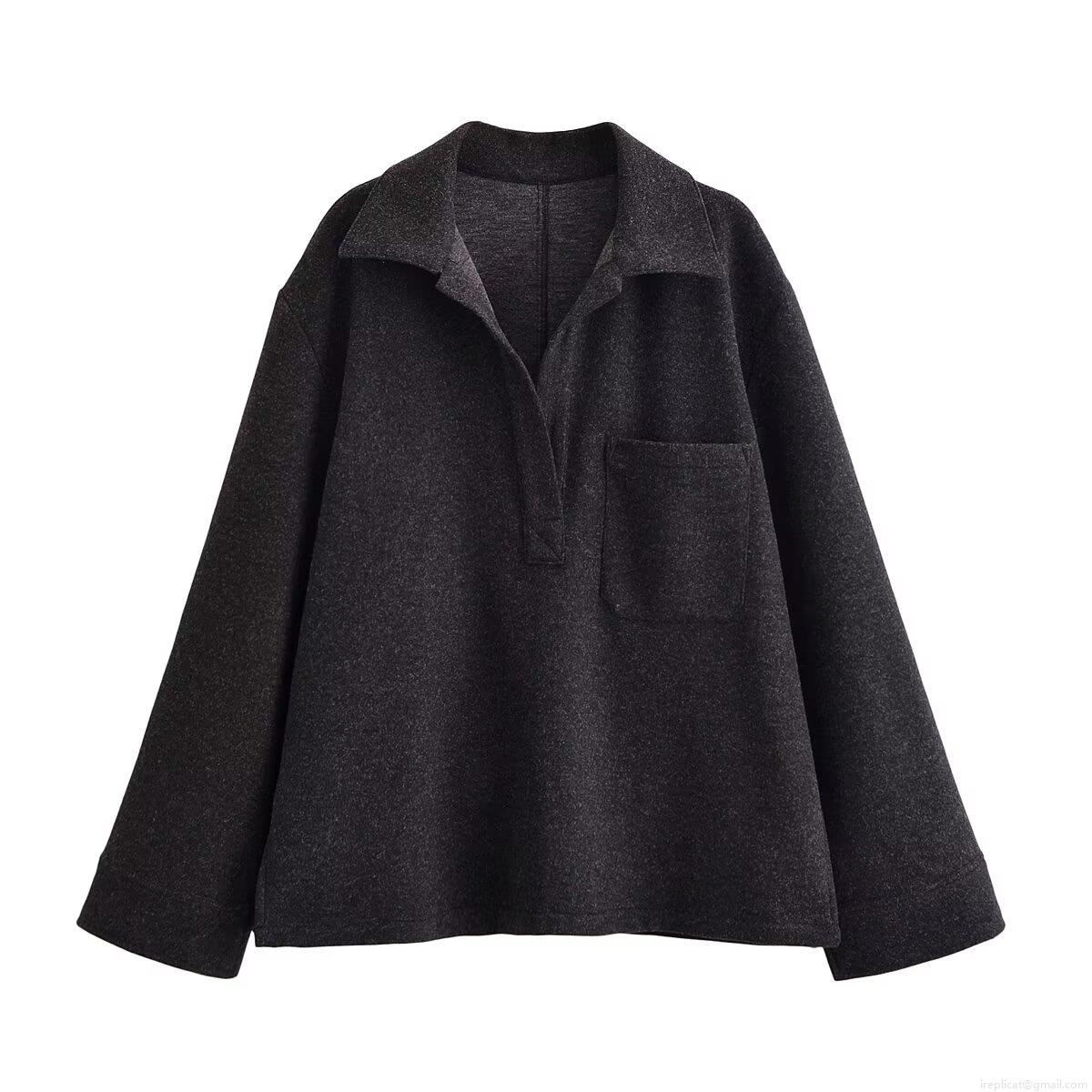 Women's Two Piece Lounge Set Casual Lapel Long Sleeve Polo Shirt Top And High Waist Wide Leg Pants Set Solid Color Thick Woolen Texture Autumn Winter Tracksuit For Women