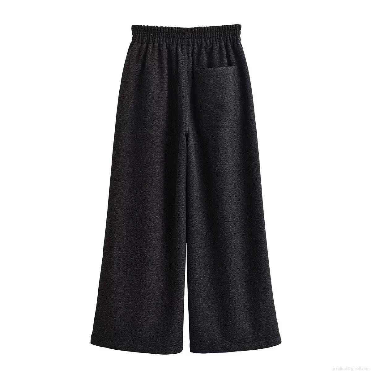 Women's Two Piece Lounge Set Casual Lapel Long Sleeve Polo Shirt Top And High Waist Wide Leg Pants Set Solid Color Thick Woolen Texture Autumn Winter Tracksuit For Women