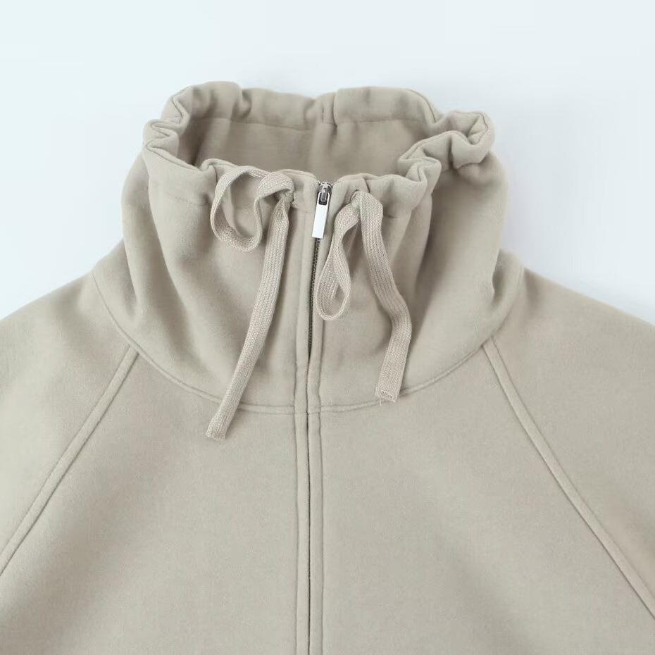 Women's Casual Loungewear Set Solid Color Stand Collar Zipper Hoodie Sweatshirt And High Waist Wide Leg Long Pants Two Piece Knit Winter Outfit