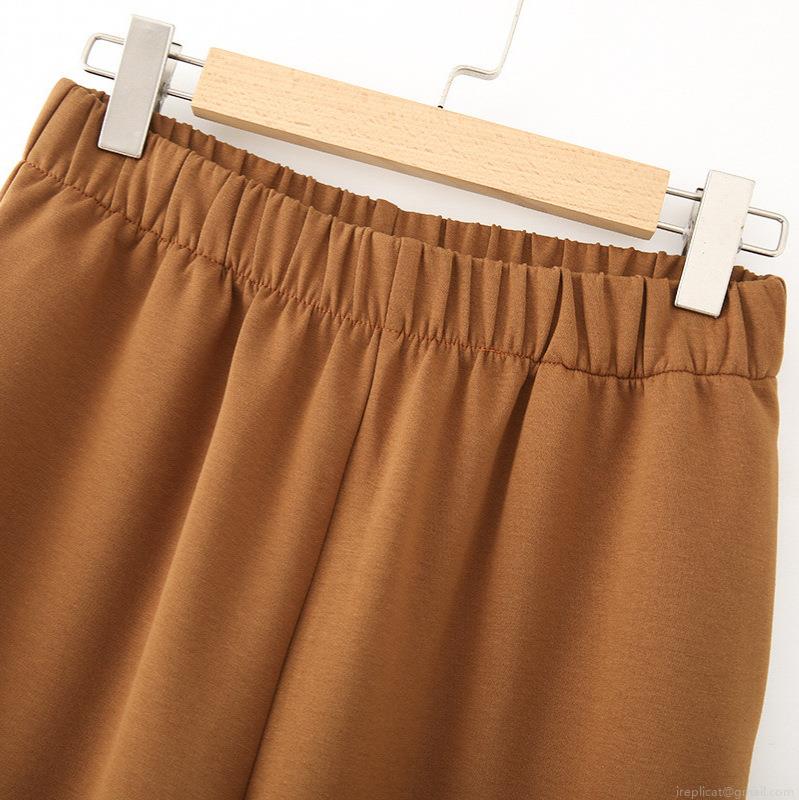 Women's Casual 2 Piece Set Minimalist Round Neck Drop Shoulder Half Sleeve T-Shirt and High Waist Elastic Long Pants Solid Color Loungewear Set