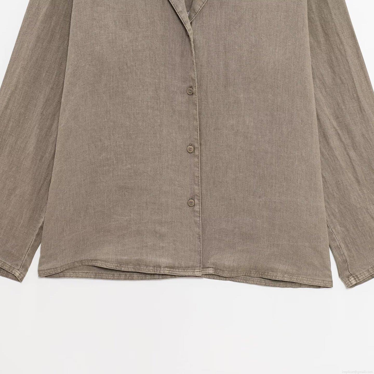 Women's Casual Natural Linen Shirt And Shorts Two-Piece Set Summer Solid Color Loose Breathable Hemp Texture Short Sleeve Outfits Loungewear For Lady