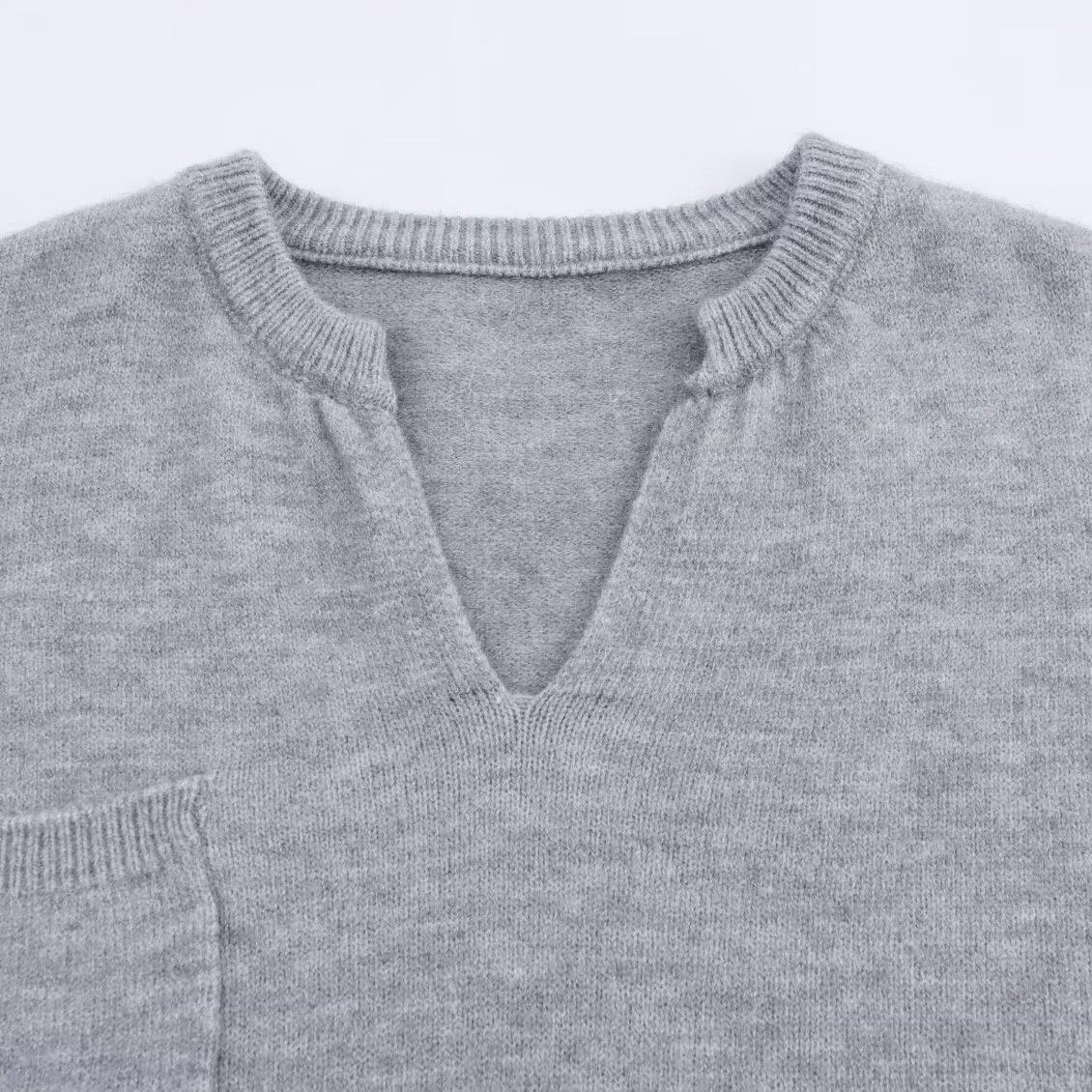 Women's Knit 2 Piece Outfits Casual V Neck Long Sleeve Top And Shorts Set Solid Color Loungewear Loose Fit Knitwear Homewear Polyester Tracksuit