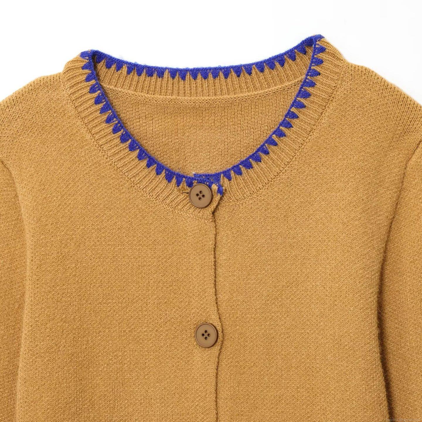 Women's Casual Knitted Two-Piece Set Contrast Crochet Wave Trim Button Cardigan and Camisole Vest Autumn Outfits Knitted Sweater Set for Women