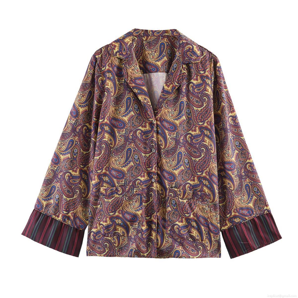 Women's Loungewear Set Piece Vintage Paisley Print Long Sleeve Button Down Shirt Drawstring Pants Comfortable Polyester Sleepwear Streetwear Outfit