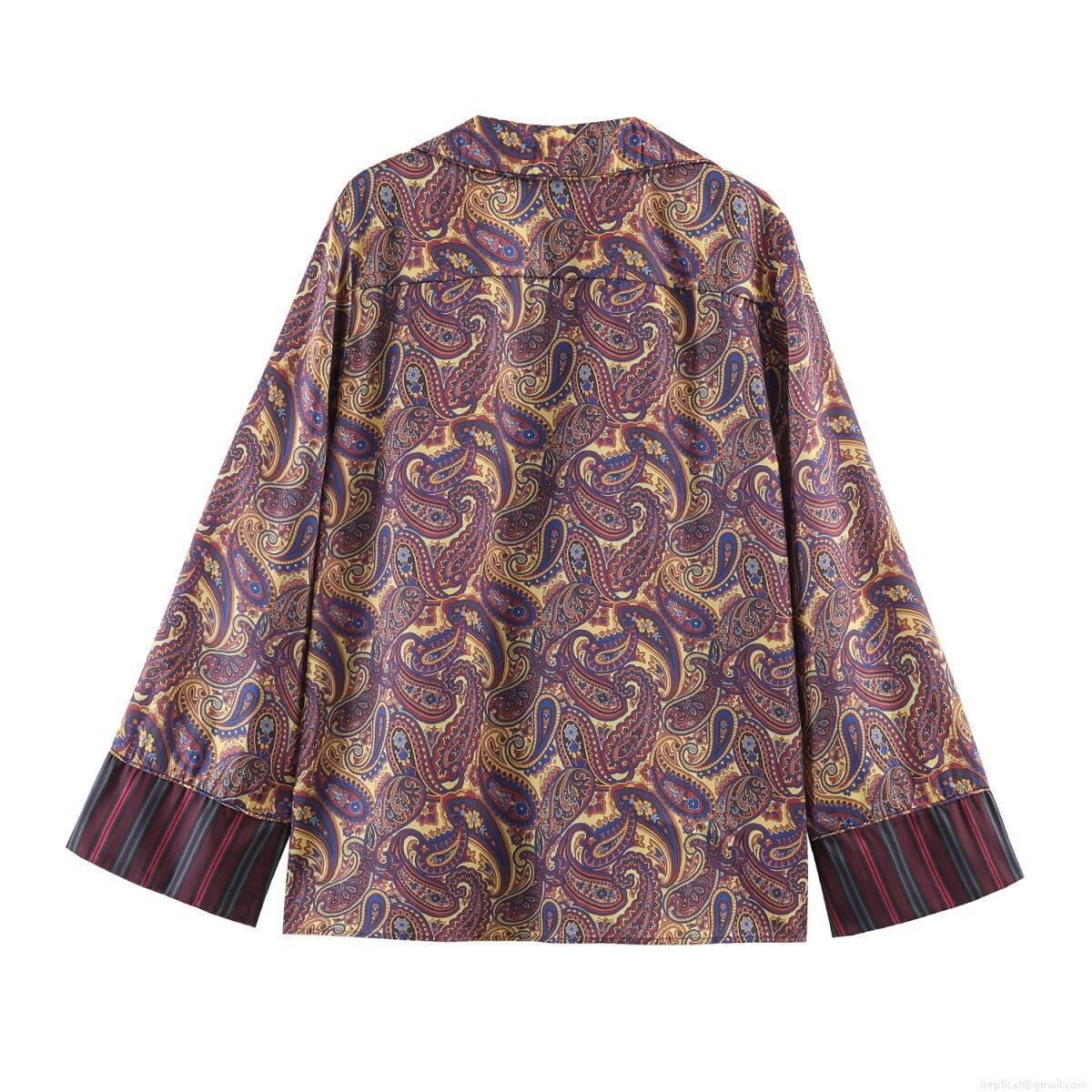 Women's Loungewear Set Piece Vintage Paisley Print Long Sleeve Button Down Shirt Drawstring Pants Comfortable Polyester Sleepwear Streetwear Outfit