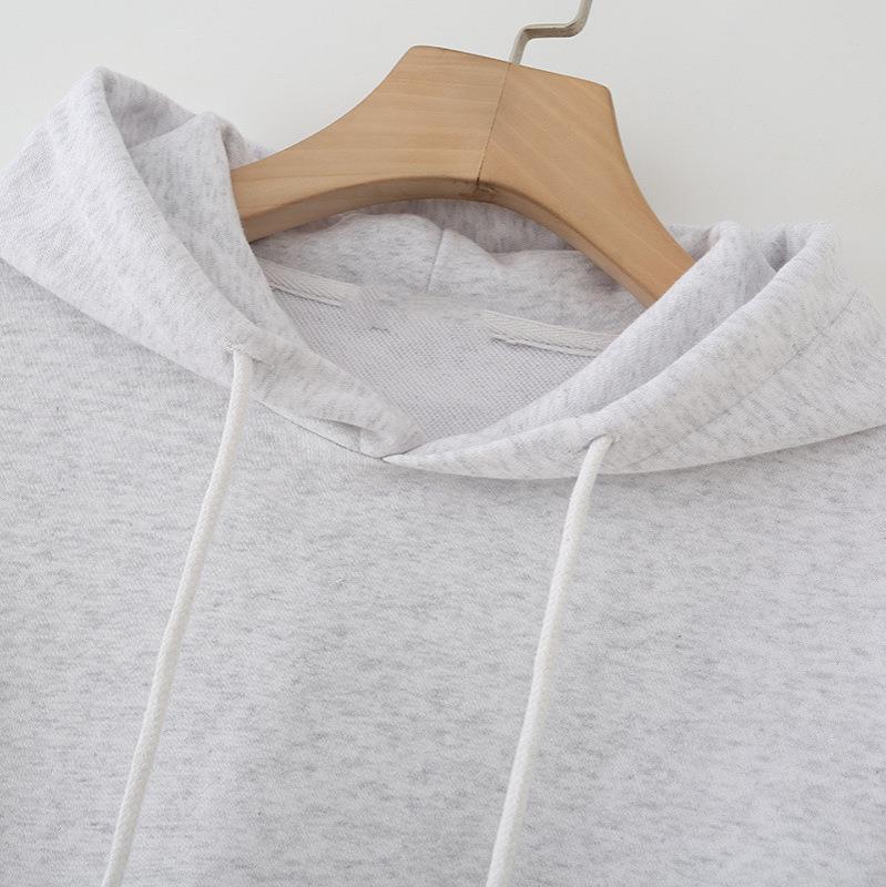Women's 99% Cotton Soft Grey Knit Hoodie and Wide Leg Pants Set Raw Hem Casual Long Sleeve Loungewear Two-Piece Suit With Kangaroo Pocket