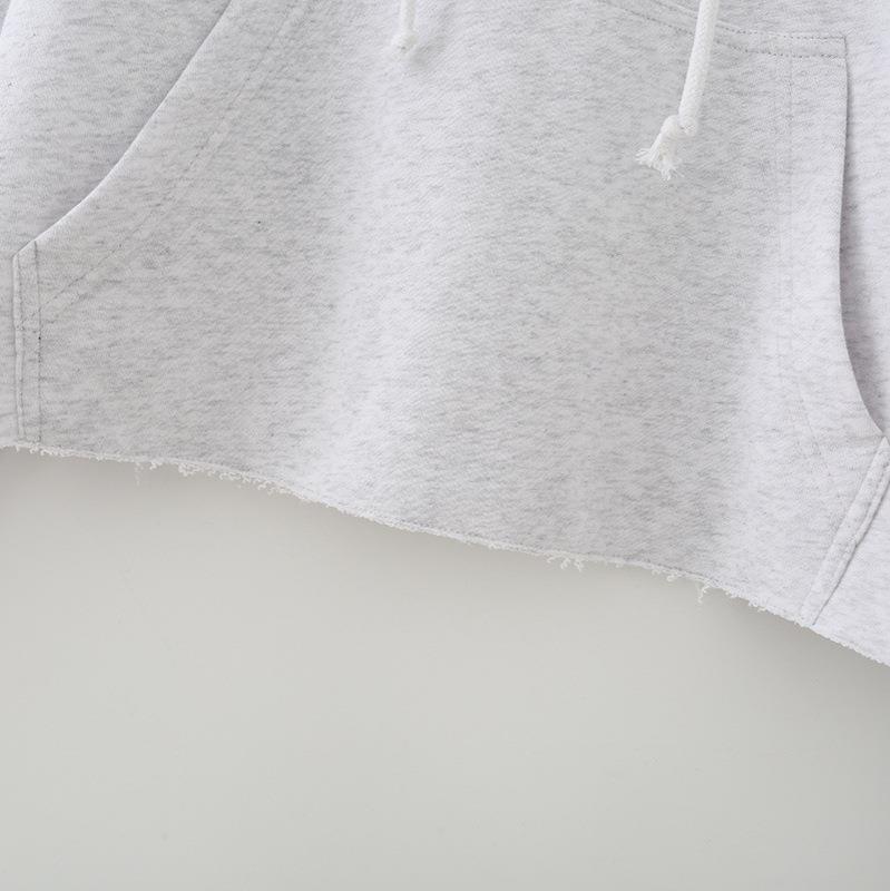 Women's 99% Cotton Soft Grey Knit Hoodie and Wide Leg Pants Set Raw Hem Casual Long Sleeve Loungewear Two-Piece Suit With Kangaroo Pocket