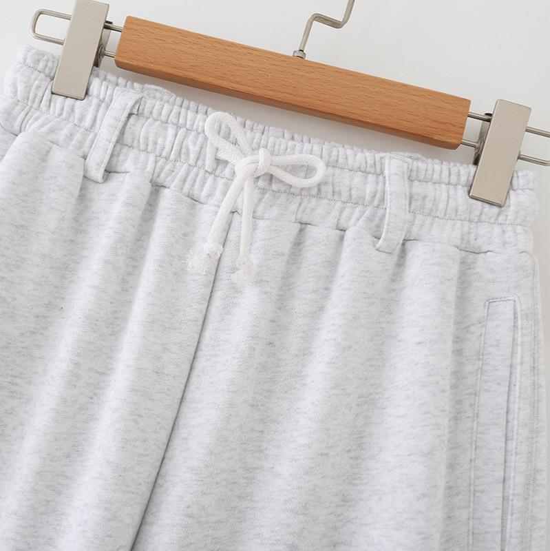 Women's 99% Cotton Soft Grey Knit Hoodie and Wide Leg Pants Set Raw Hem Casual Long Sleeve Loungewear Two-Piece Suit With Kangaroo Pocket