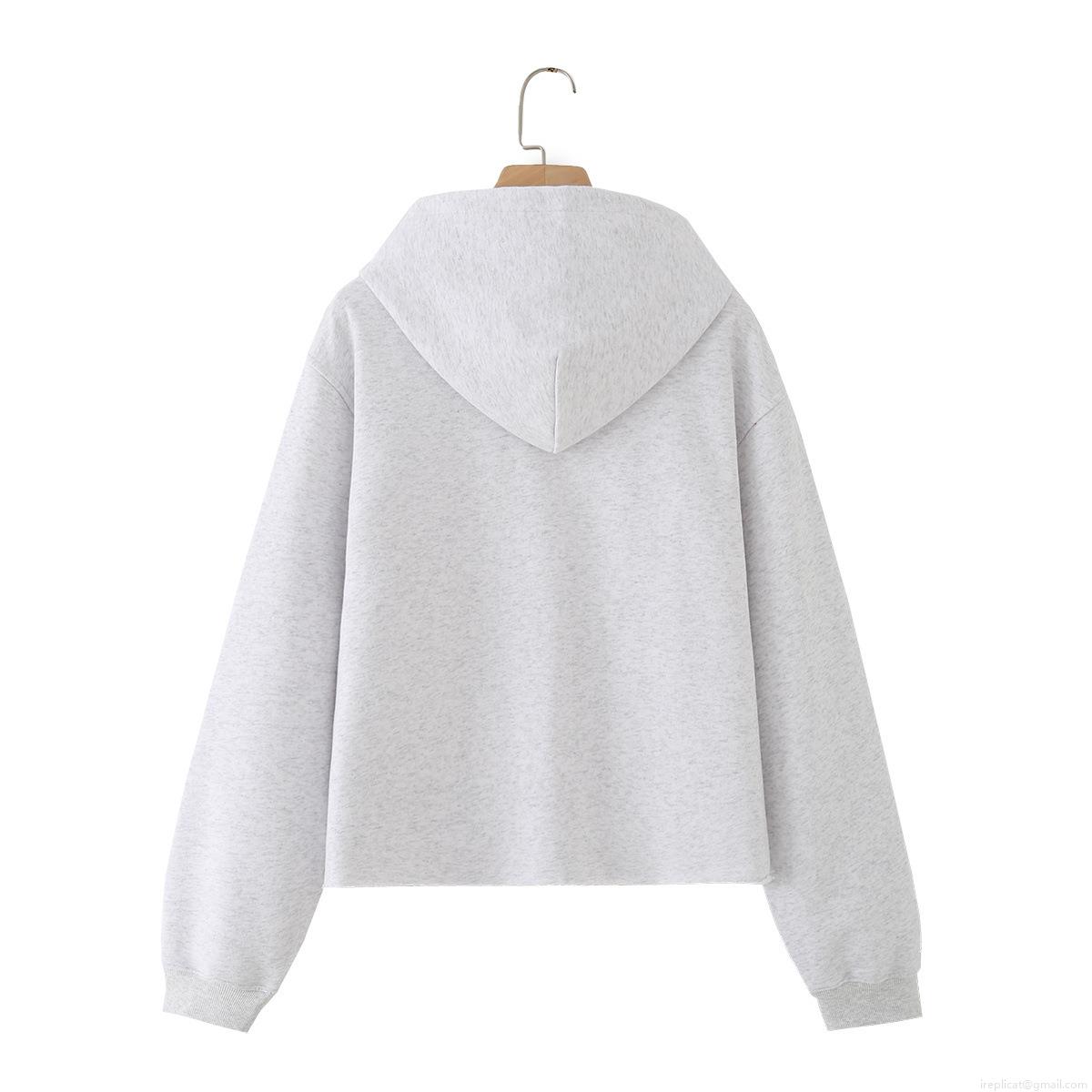Women's 99% Cotton Soft Grey Knit Hoodie and Wide Leg Pants Set Raw Hem Casual Long Sleeve Loungewear Two-Piece Suit With Kangaroo Pocket