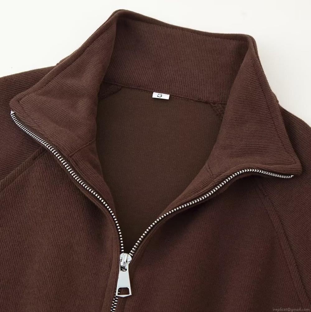 Women's Knit Spandex Two-Piece Set Soft Stand Collar Zipper Sweatshirt Jacket And High Waist Wide Leg Pants Solid Color Loungewear Outfits For Autumn Winter