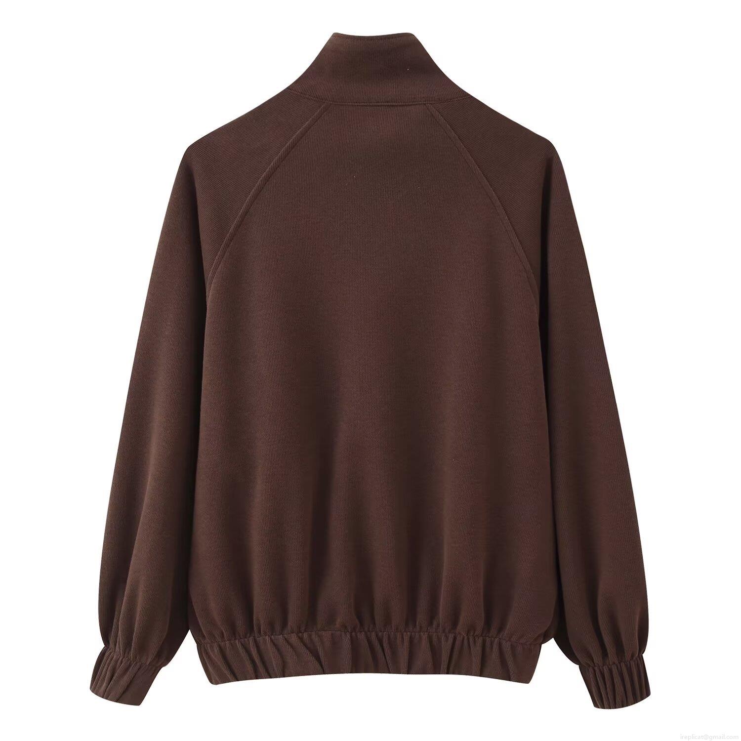 Women's Knit Spandex Two-Piece Set Soft Stand Collar Zipper Sweatshirt Jacket And High Waist Wide Leg Pants Solid Color Loungewear Outfits For Autumn Winter