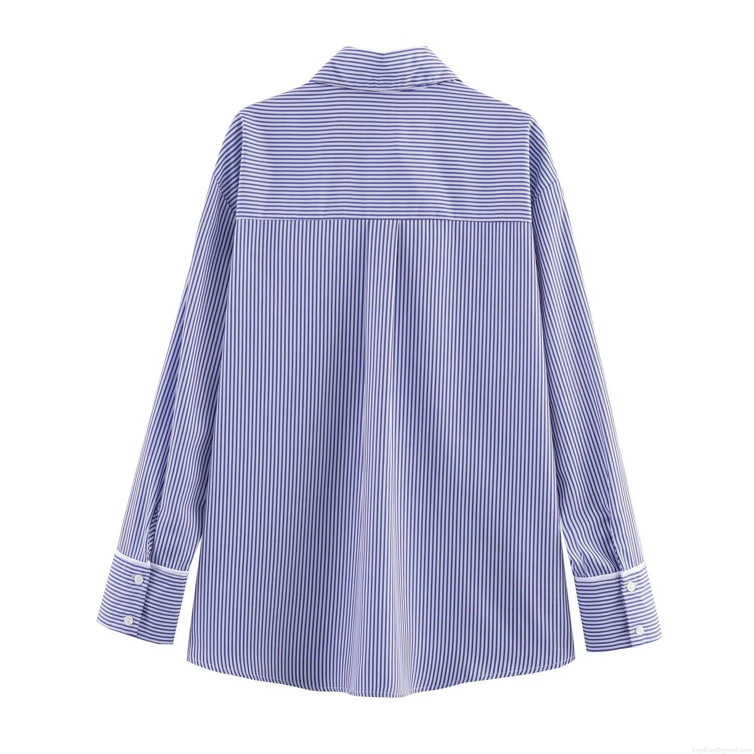 Women Striped Poplin Shirt and Pants Loungewear Set Long Sleeve Casual Contrast Piping Pajama Two Piece Suit for Home Daily Wear Sleepwear