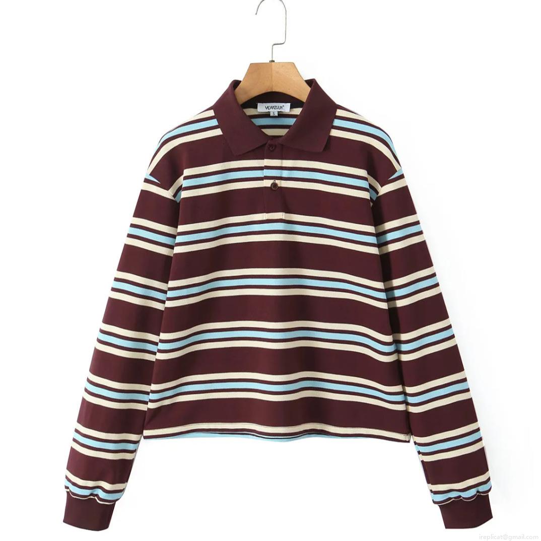 Women's Casual Striped Polo Shirt And Pleated Mini Skirt Set Contrast Color Short Long Sleeve Top Double Layered High Waist Skort Preppy Style Streetwear Polyester Spandex