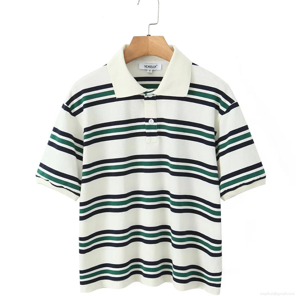 Women's Casual Striped Polo Shirt And Pleated Mini Skirt Set Contrast Color Short Long Sleeve Top Double Layered High Waist Skort Preppy Style Streetwear Polyester Spandex