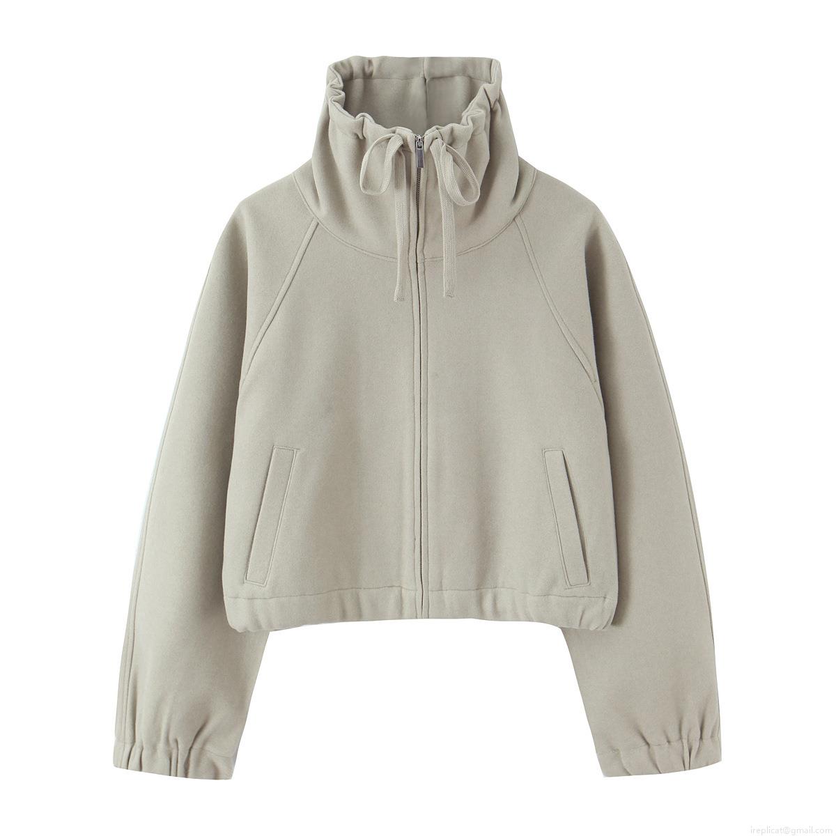 Women's Fashion Casual Two Piece Sweatshirt And Sweatpants Set Polyester High Neck Zip Up Crop Top Drawstring Wide Leg Pants Loungewear Tracksuit For Women