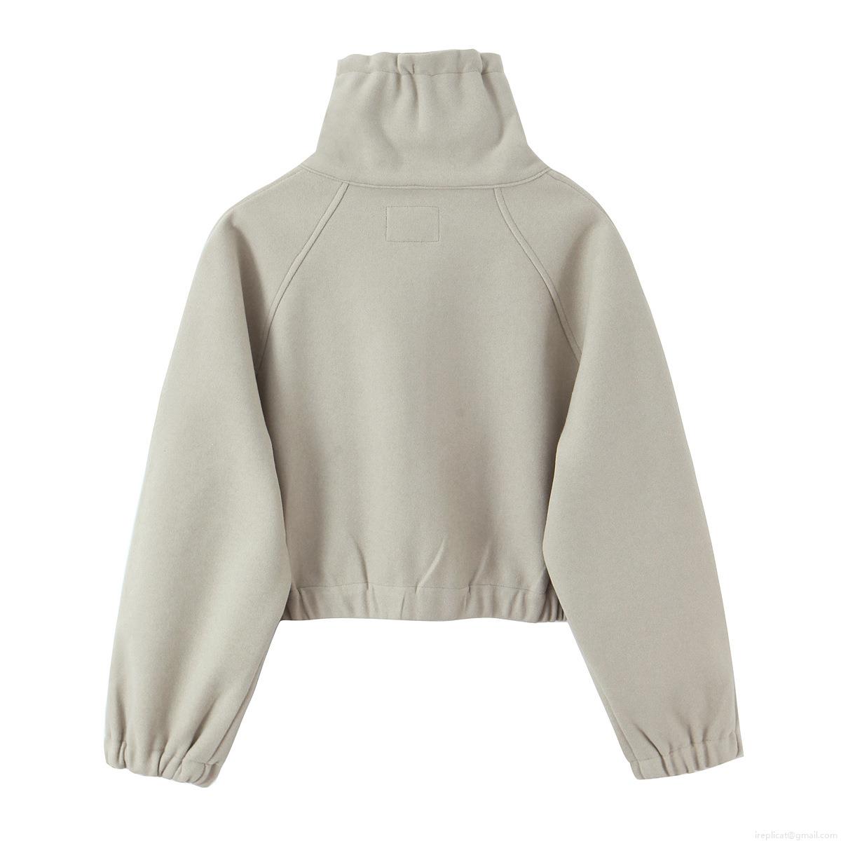 Women's Fashion Casual Two Piece Sweatshirt And Sweatpants Set Polyester High Neck Zip Up Crop Top Drawstring Wide Leg Pants Loungewear Tracksuit For Women