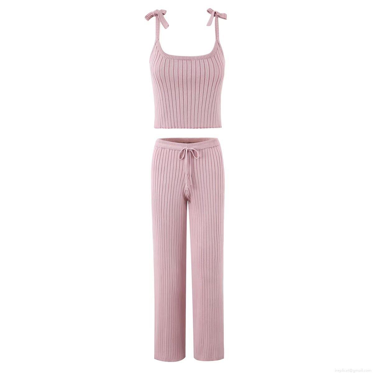 Women's Casual Ribbed Knit 2 Piece Set Cardigan Camisole High Waist Shorts Skirt Wide Leg Pants Solid Color Viscose Blend Loungewear Streetwear Outfits For Women