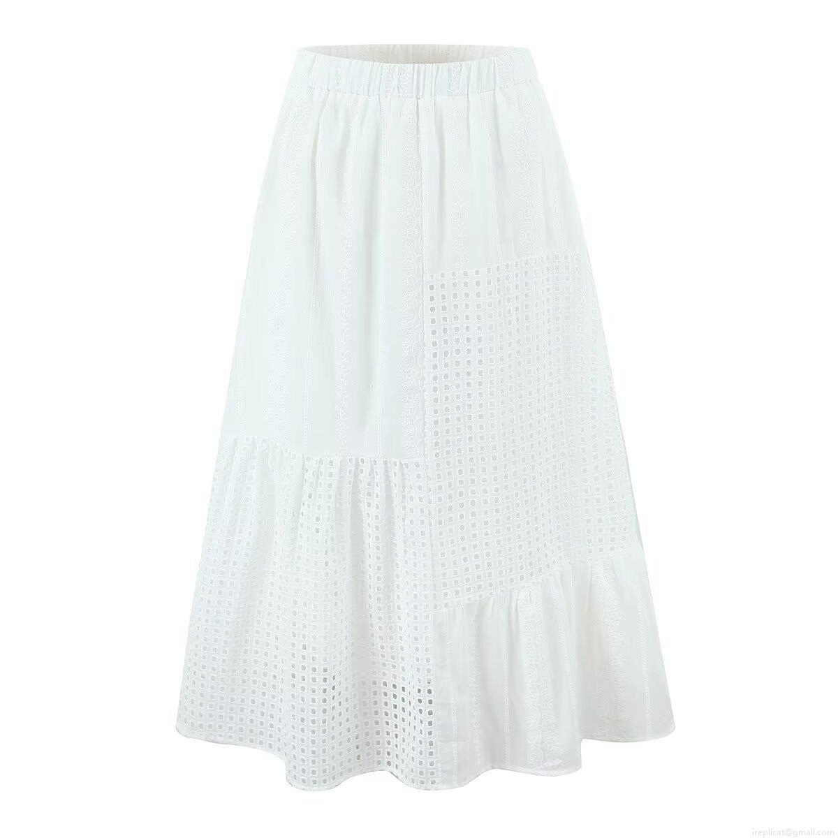 Women's 100% Cotton Eyelet Embroidery Crop Top And Maxi Skirt French Pastoral Style Short Puff Sleeve Button Up Square Neck Top High Waist Elastic A-Line Long Skirt Bohemian Summer Beach Holiday White Outfits