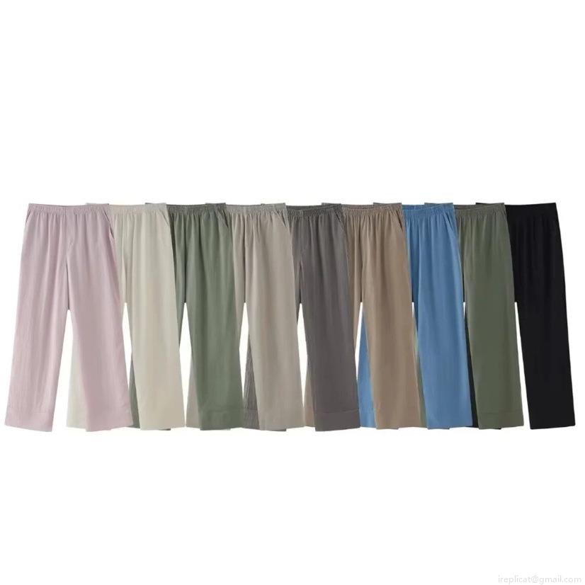 Women's 2 Piece Casual Loungewear Set Japanese Style Wrap Tie V Neck Long Sleeve Top and Wide Leg Pants Soft Solid Color Summer Vacation Outfit