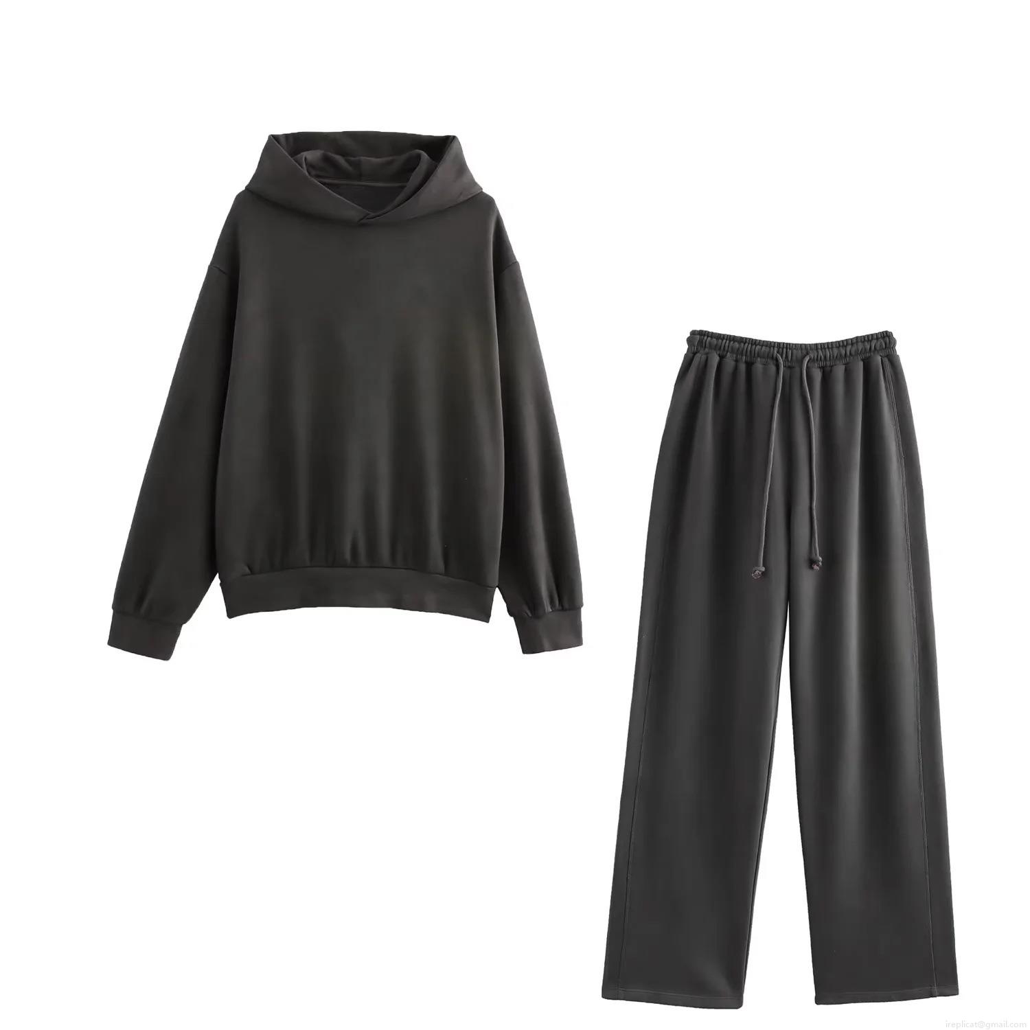 Women's Casual Hooded Hoodie and Straight Pants Two-Piece Set Cotton Blend Brushed Long Sleeve Streetwear Loungewear Outfit Loose Warm Sports Suite