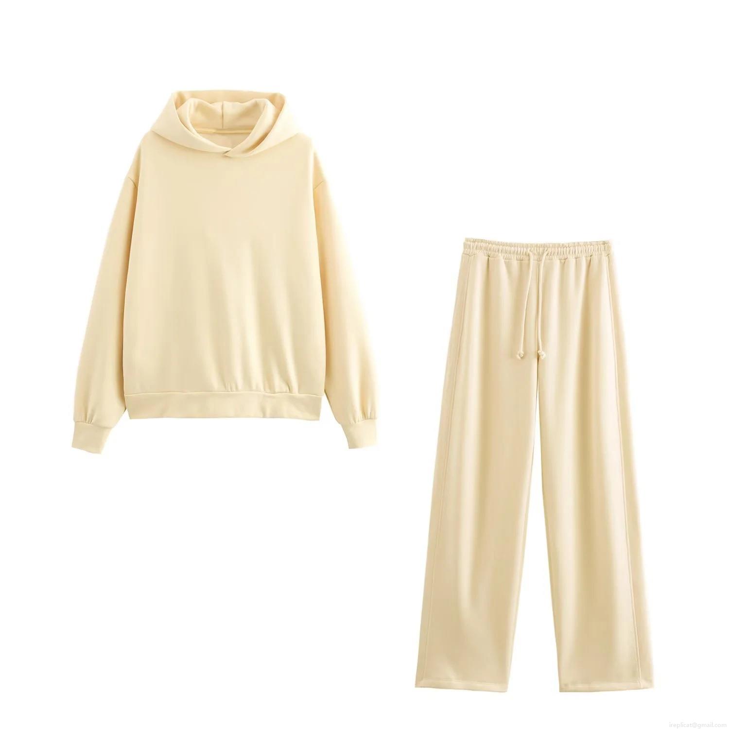Women's Casual Hooded Hoodie and Straight Pants Two-Piece Set Cotton Blend Brushed Long Sleeve Streetwear Loungewear Outfit Loose Warm Sports Suite