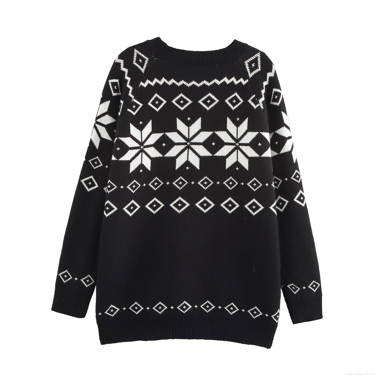 Women's Nordic Snowflake Geometric Knitted Sweater and Shorts Set Two Piece Casual Round Neck Long Sleeve Jacquard Winter Warm Lounge Wear Outfit