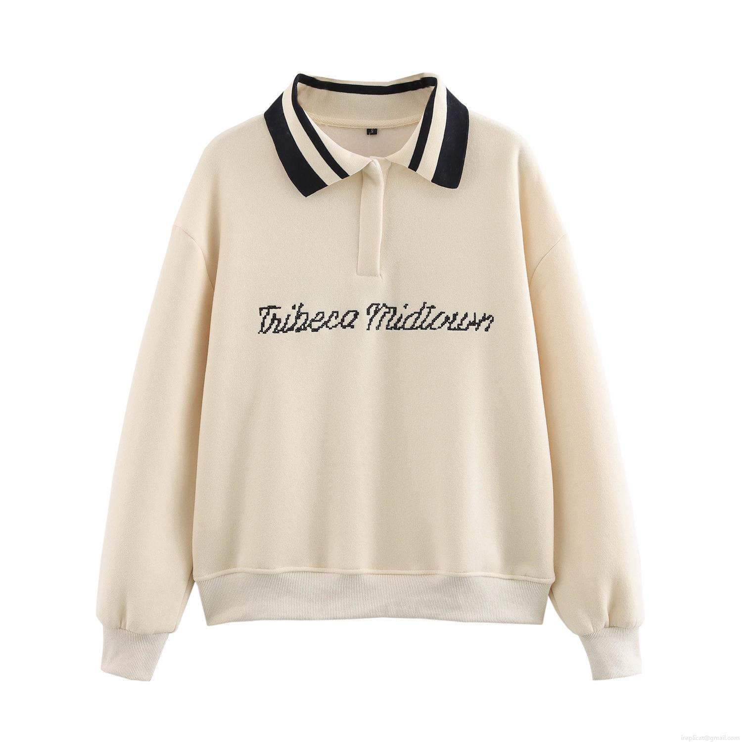 Women's Casual Two Piece Tracksuit Set Tribeca Midtown Print Polo Collar Long Sleeve Sweatshirt And Matching High Waist Drawstring Jogger Pants Cotton Blend Streetwear Sporty Lounge Set