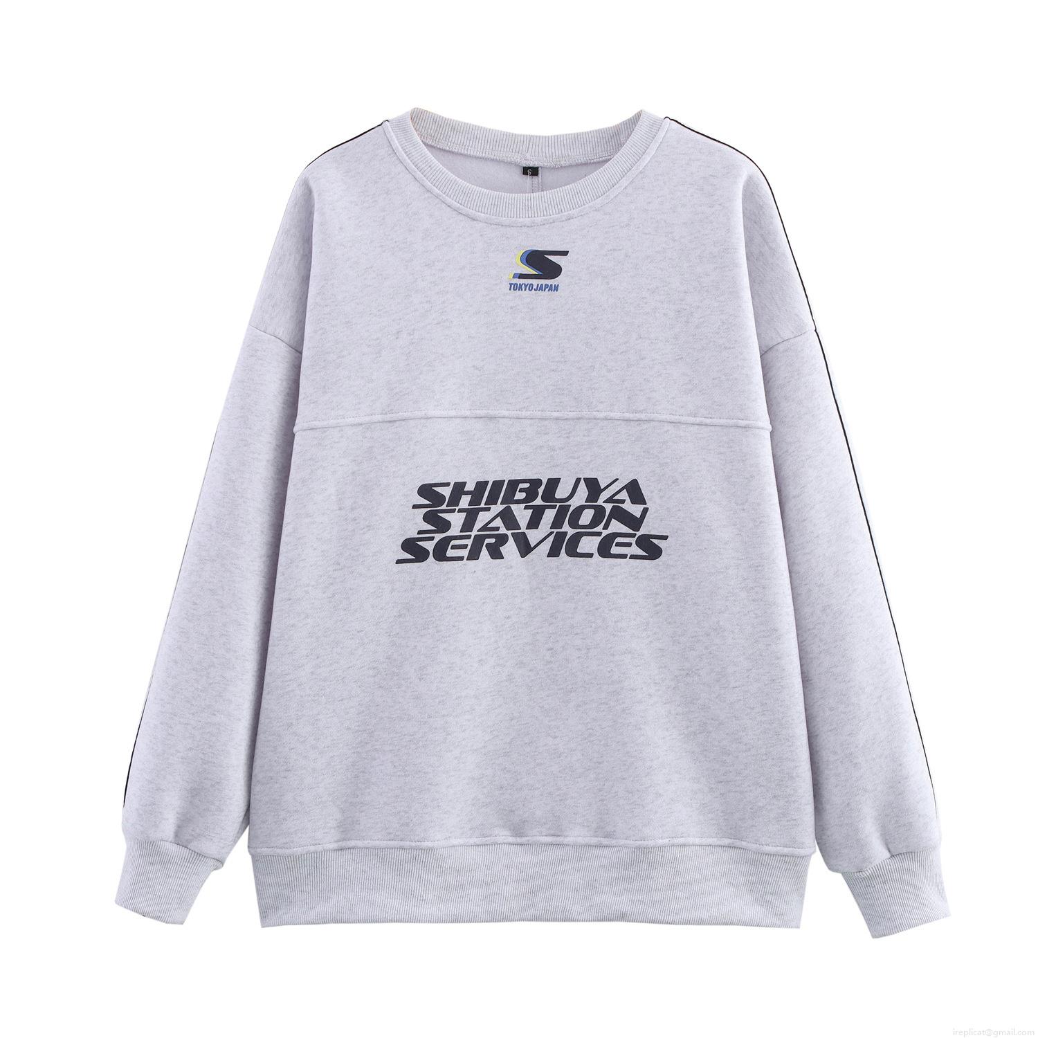 Women's Casual Knitted Two Piece Set Letter Print Round Neck Sweatshirt and Wide Leg Pants Streetwear Loungewear Outfit Heather Grey