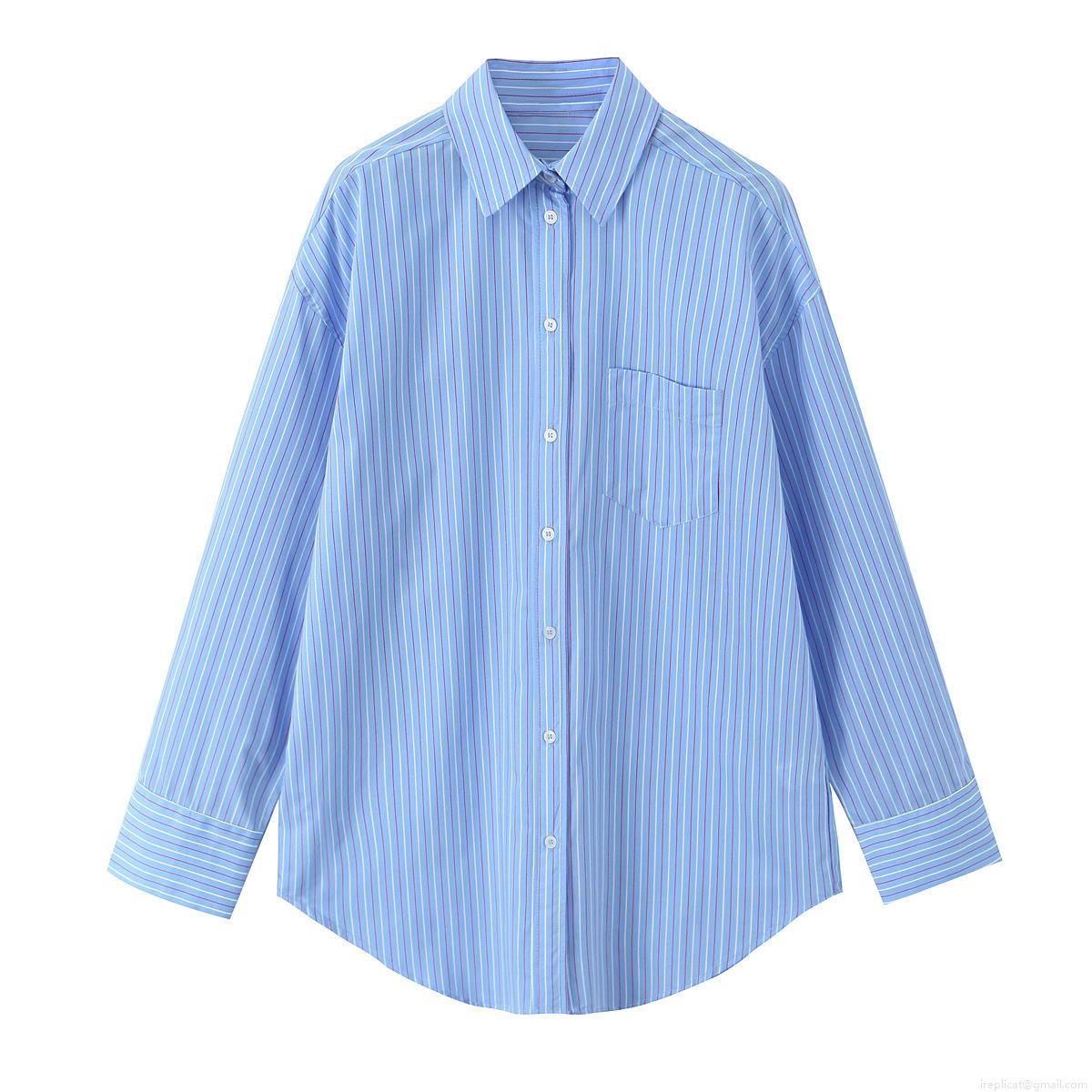 Women Striped Poplin Two Piece Set Long Sleeve Button Down Shirt and Drawstring Straight Leg Pants Casual Loungewear Outfit Streetwear