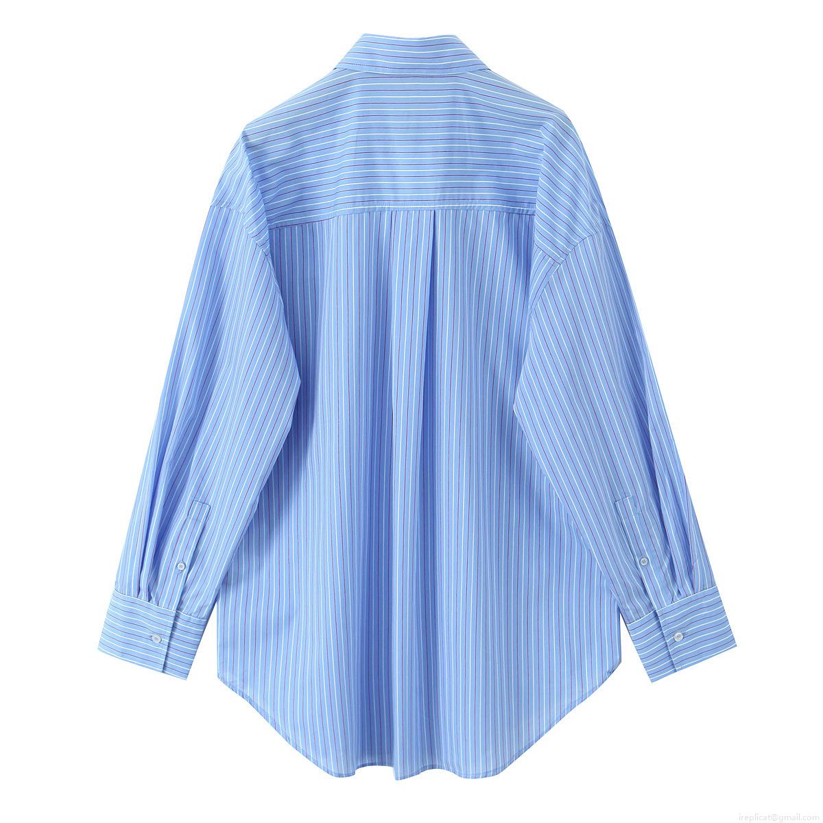 Women Striped Poplin Two Piece Set Long Sleeve Button Down Shirt and Drawstring Straight Leg Pants Casual Loungewear Outfit Streetwear