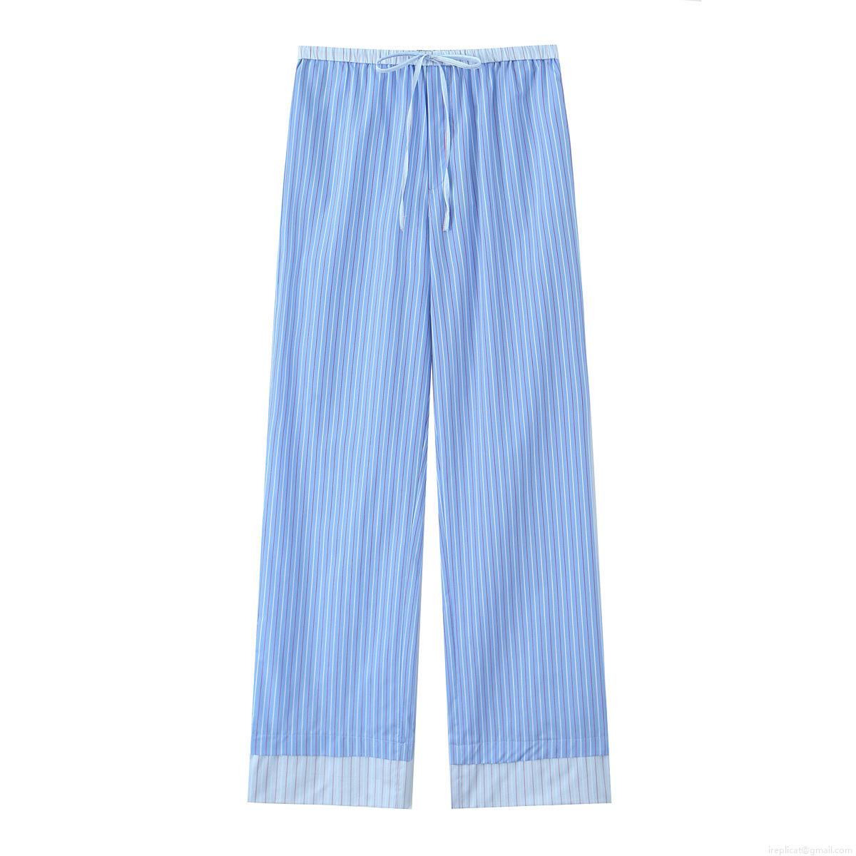 Women Striped Poplin Two Piece Set Long Sleeve Button Down Shirt and Drawstring Straight Leg Pants Casual Loungewear Outfit Streetwear