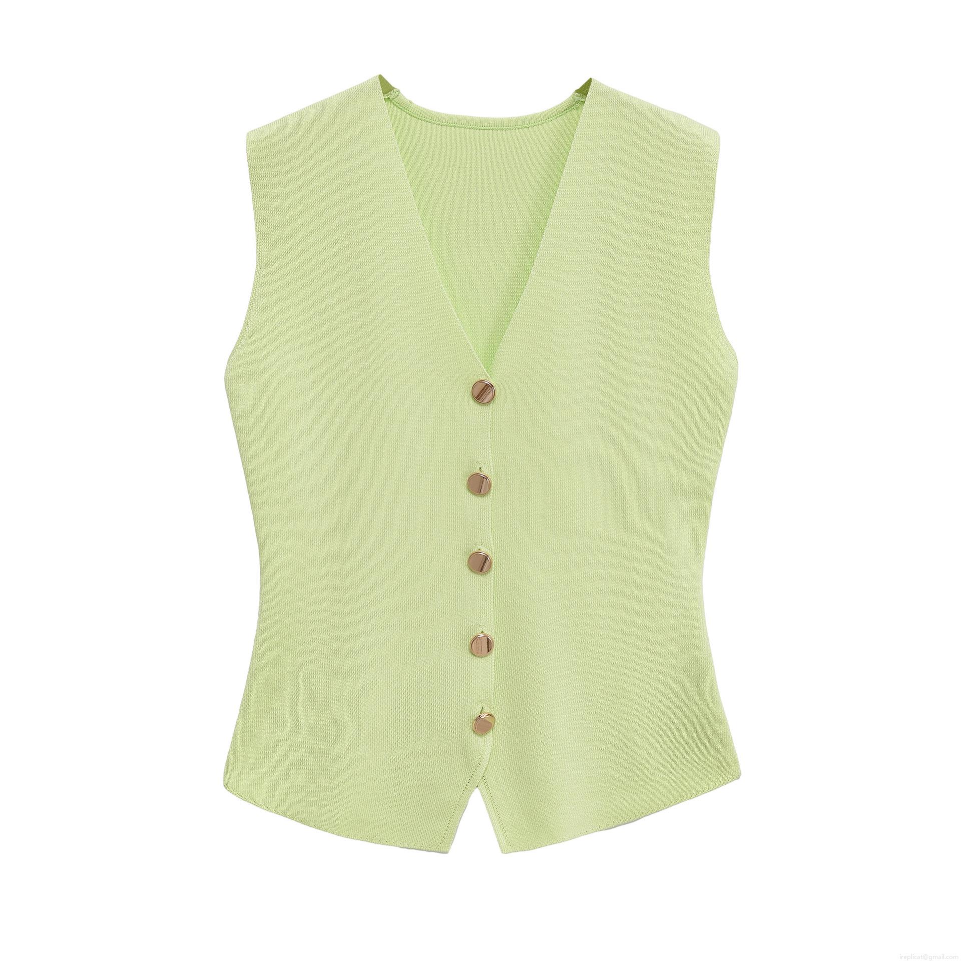 Women's Casual Elegant Knit V-Neck Vest And Pleated Patchwork Long Skirt Set With Gold Buttons Sleeveless Knitwear Waistcoat And High Waist Flowy Skirt For Women Streetwear