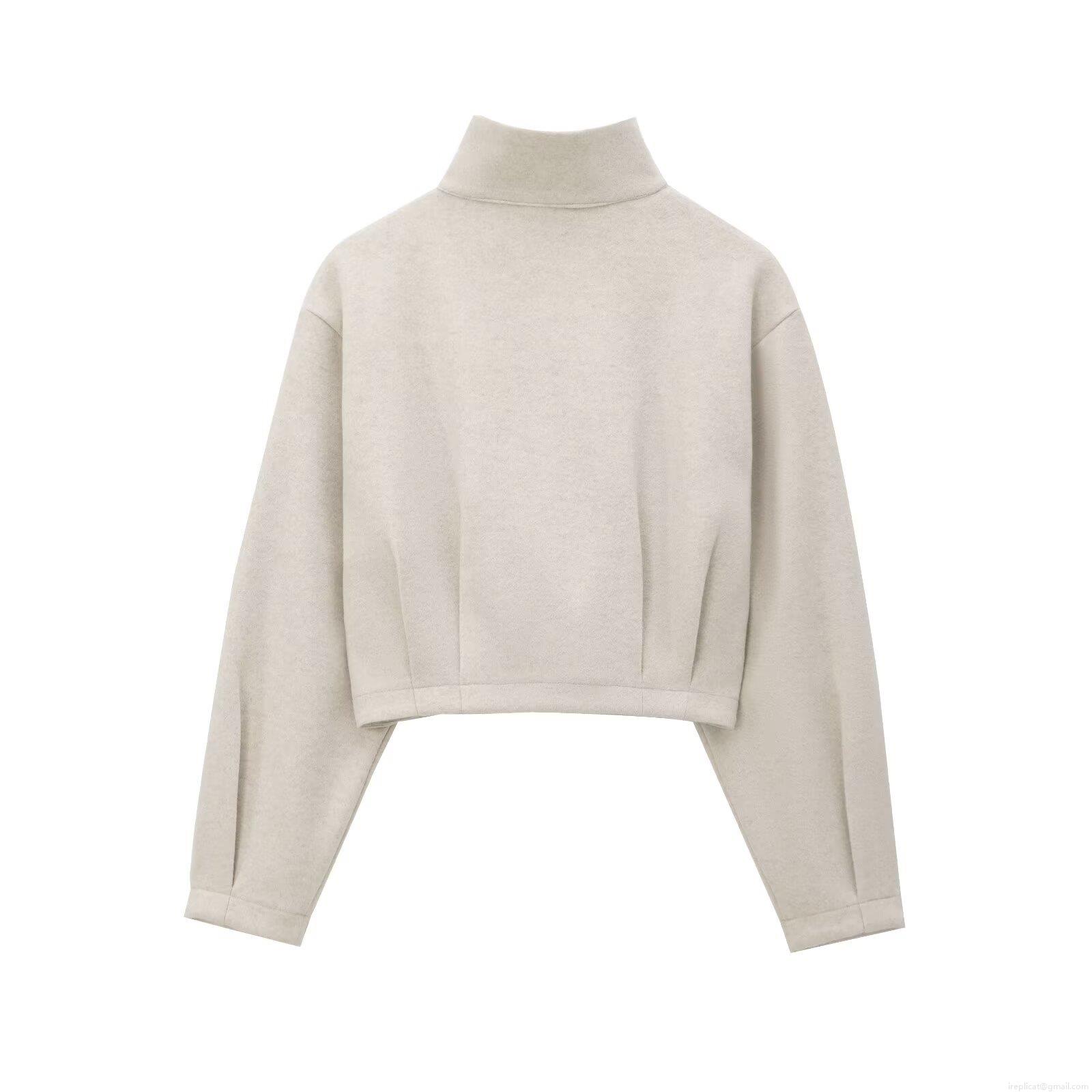 Women's Casual Loungewear Two Piece Set Soft Stand Collar Zipper Short Jacket And High Waist Wide Leg Straight Pants Milky White Streetwear Outfit