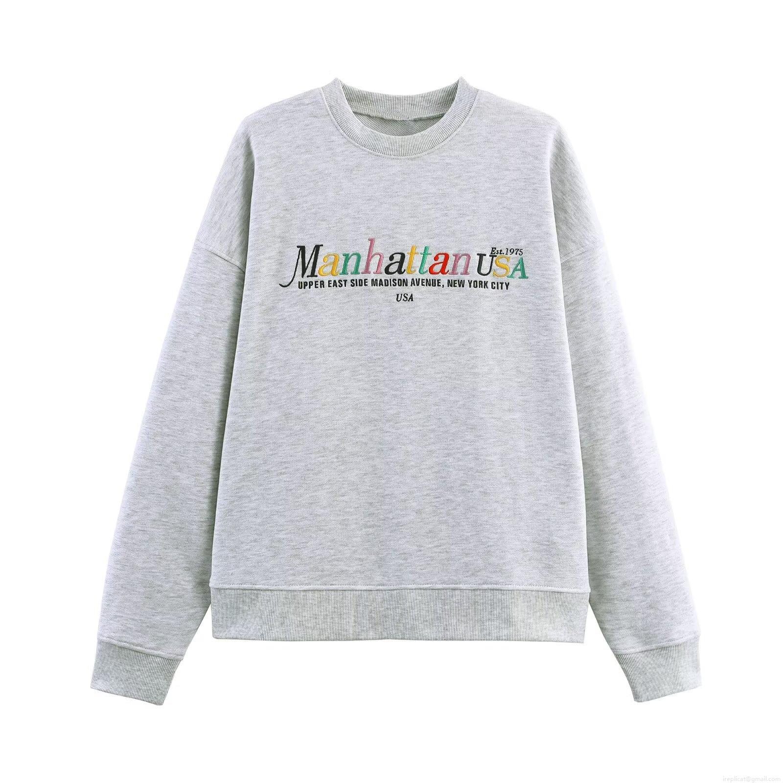 Women's Manhattan USA Embroidery Long Sleeve Sweatshirt and High Waist Jogger Pants Two Piece Set Casual Polyester Loungewear Tracksuit For Women