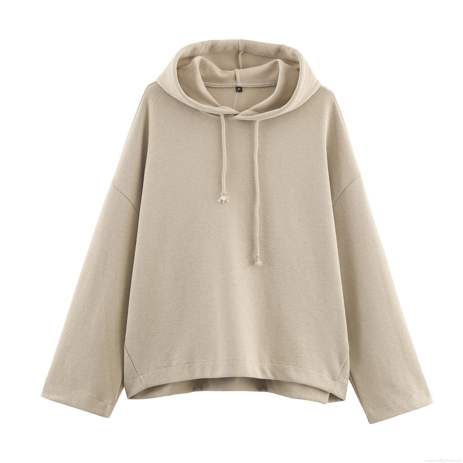 Women's Casual Cotton Blend Knit Hooded Sweatshirt And Wide Leg Pants Two Piece Set Loose Soft Loungewear Tracksuit For Daily Home Wear