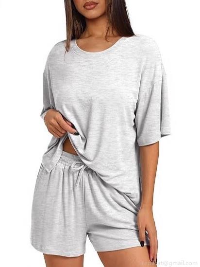 Women's Summer Casual Loungewear Set Polyester Spandex Oversized Short Sleeve T-Shirt And Drawstring Shorts Two-Piece Set Solid Color Round Neck Home Wear Women's Summer Casual Loungewear Set Polyester Spandex Oversized Short Sleeve T-Shirt And Drawstring Shorts Two-Piece Set Solid Color Round Neck Home Wear