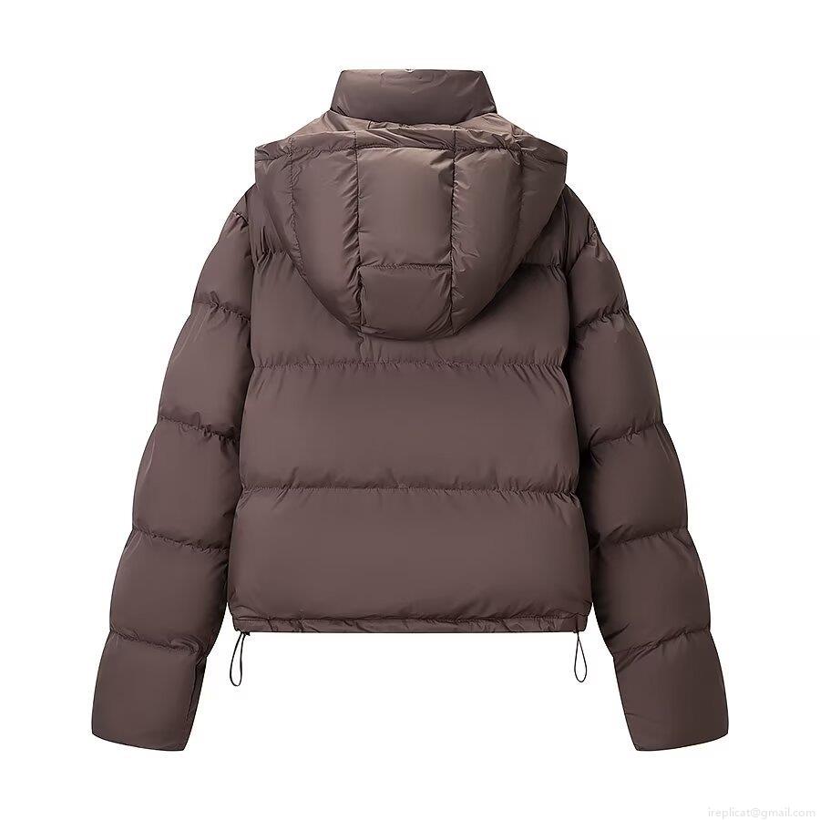 Women Loose Hooded Puffer Bread Jacket Shiny Polyester Padded Winter Warm Coat With Drawstring Hem Casual Solid Color Outerwear For Women
