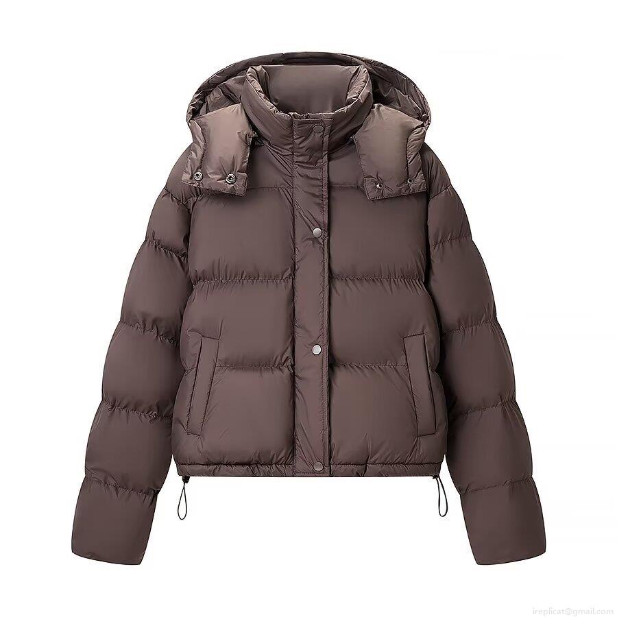 Women Loose Hooded Puffer Bread Jacket Shiny Polyester Padded Winter Warm Coat With Drawstring Hem Casual Solid Color Outerwear For Women