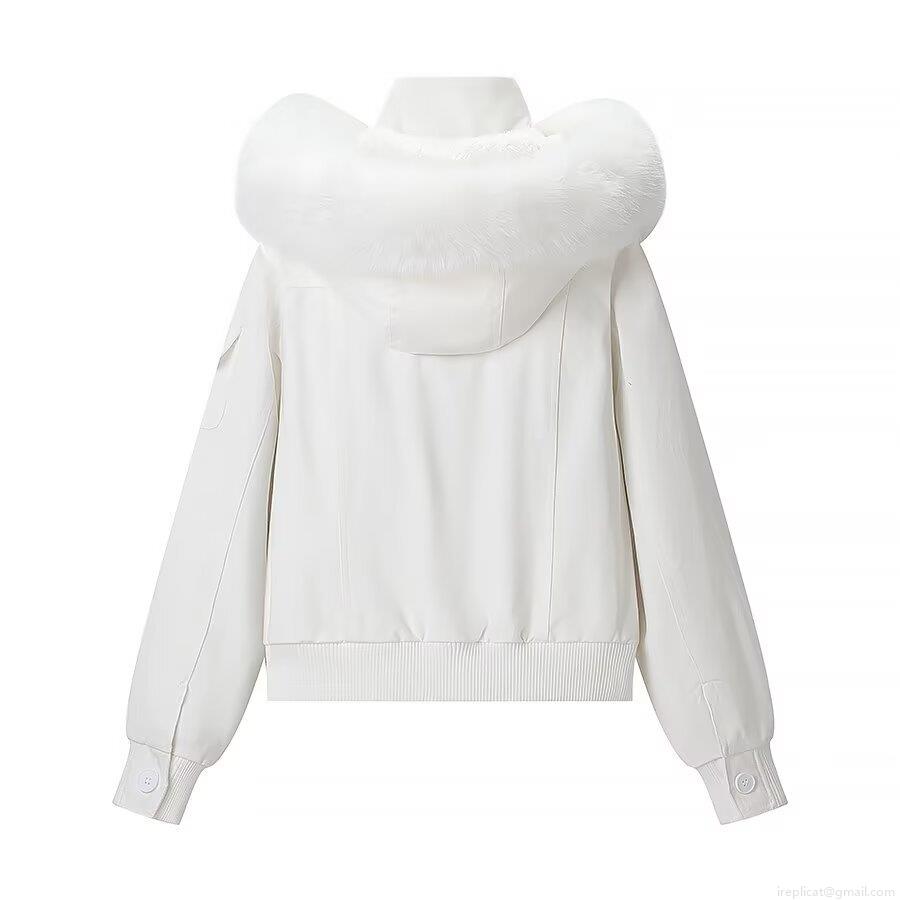 Women's Short Hooded Cotton Padded Jacket With Faux Fur Collar Warm Winter Outerwear Ribbed Cuffs Solid White Loose Fit Puffer Coat For Casual Daily Streetwear