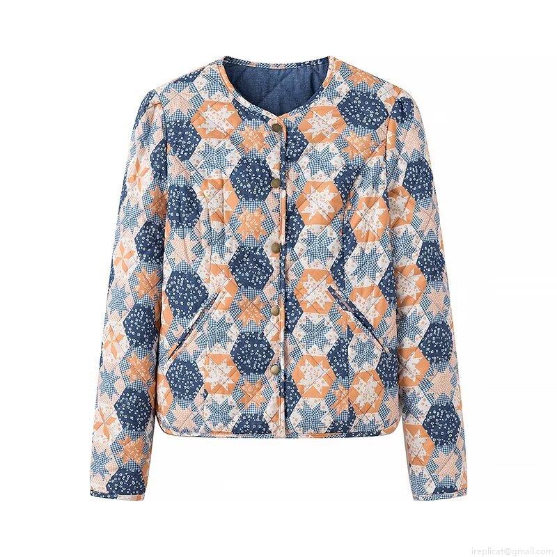 Women's Vintage Quilted Jacket Floral Patchwork Padded Coat Reversible Round Neck Long Sleeve Button Down Warm Outerwear For Autumn Winter Daily Wear