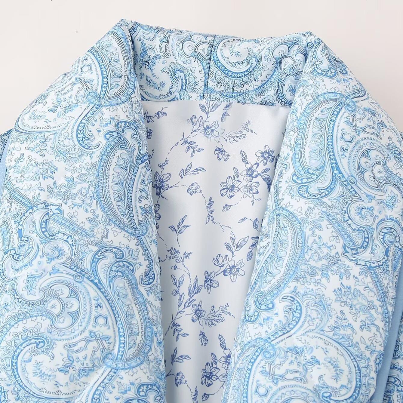 Women's Quilted Jacket Polyester Paisley Floral Print Padded Coat Lapel Long Sleeve Loose Outerwear For Autumn Winter Casual Sweet Style