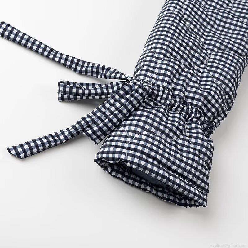 Women's Retro Gingham Quilted Jacket Round Neck Button Down Casual Coat with Ruffles and Drawstring Cuffs Vintage Long Sleeve Outerwear